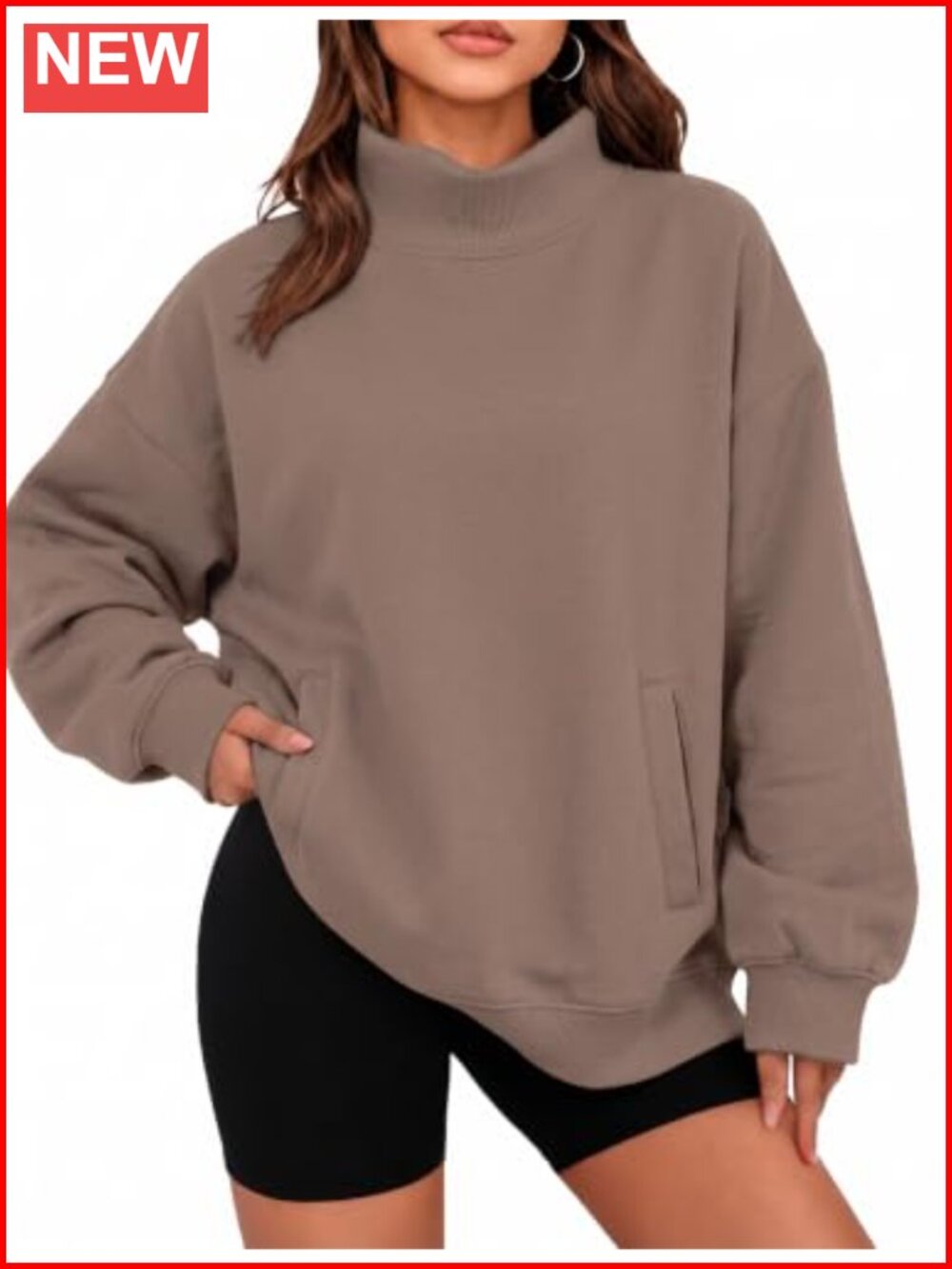 Womens Oversized Fleece Sweatshirt Mock Neck Pullover with Pockets